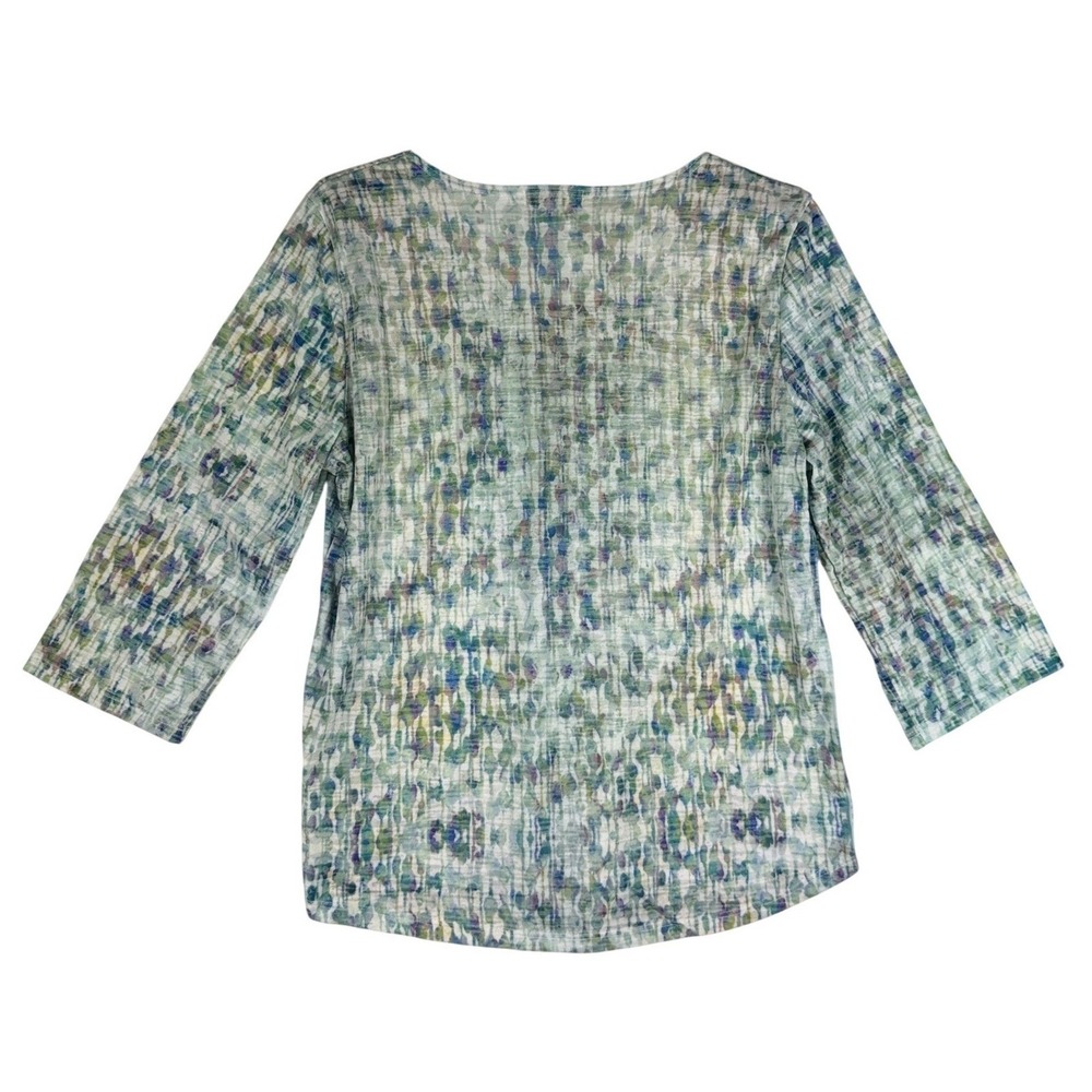 Orvis Womens Large 3/4 Sleeve Scoop Neck Abstract Watercolor Top Green Blue USA - Picture 2 of 7